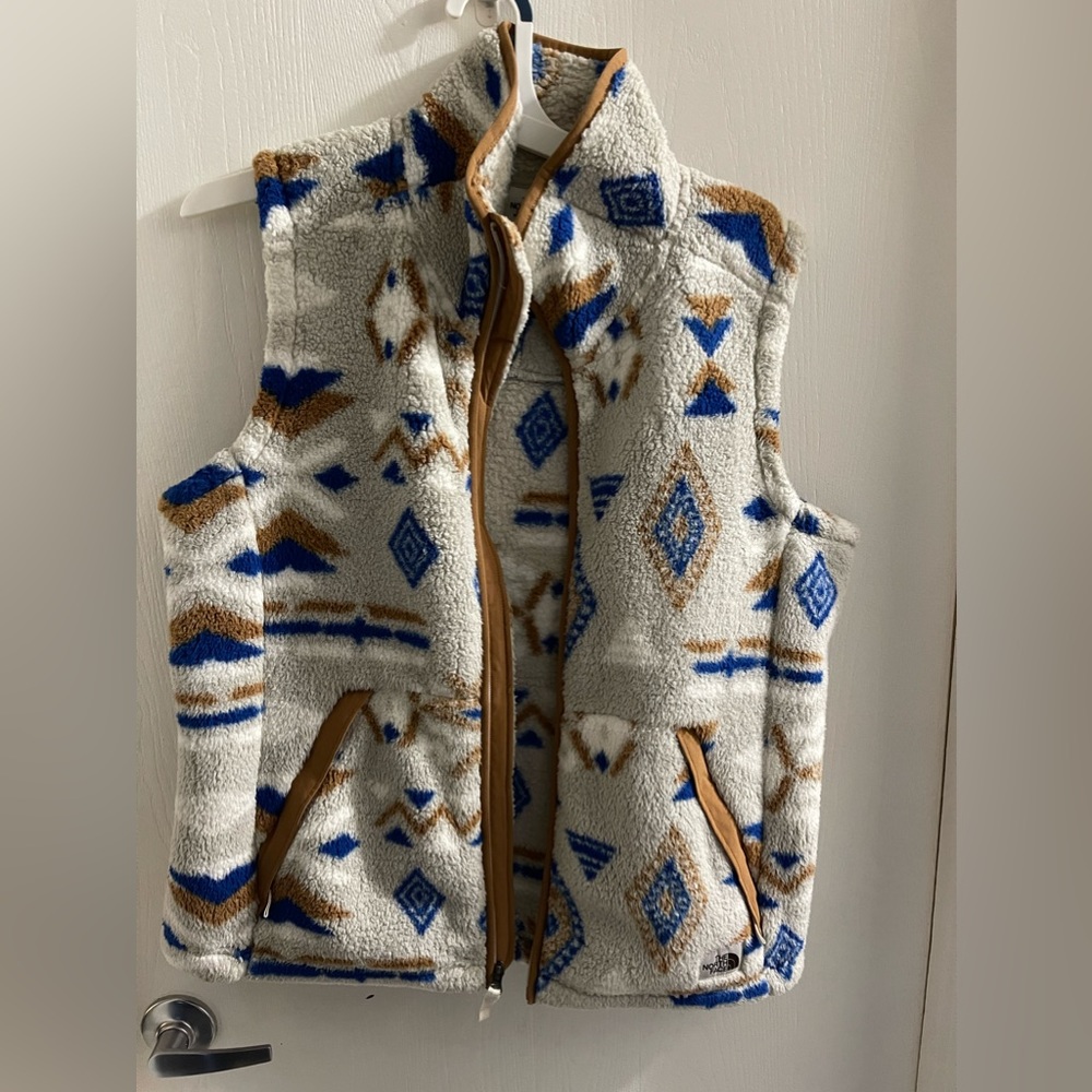 The North Face Patterned Fleece Vest - Blue, Brown, White
